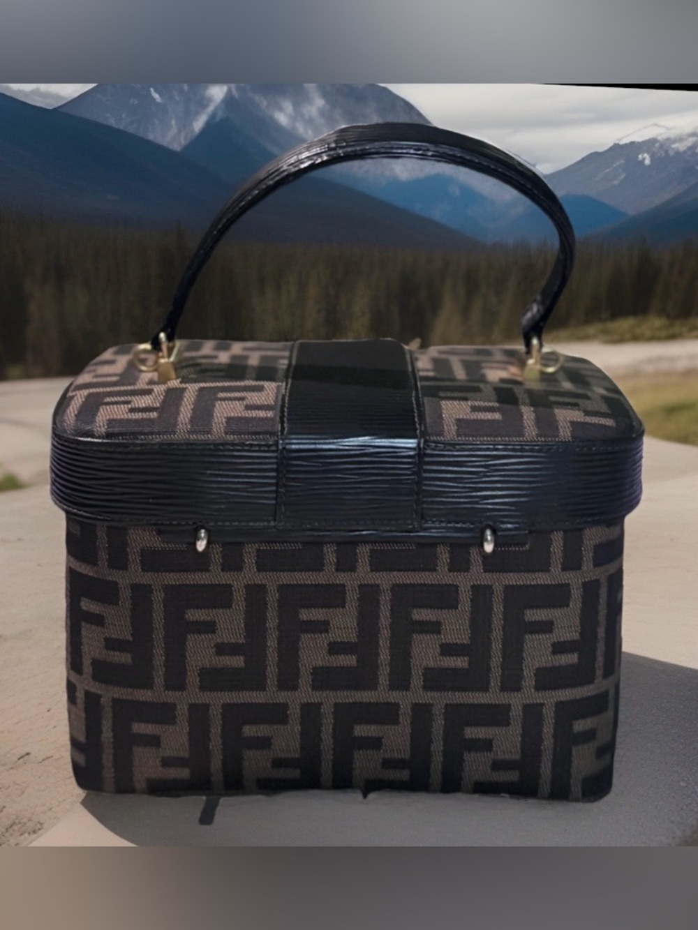 Fendi Zucca Canvas/Leather 2 way Vanity Bag Brown/Black Top Handle COA Dust Bag - Picture 5 of 15